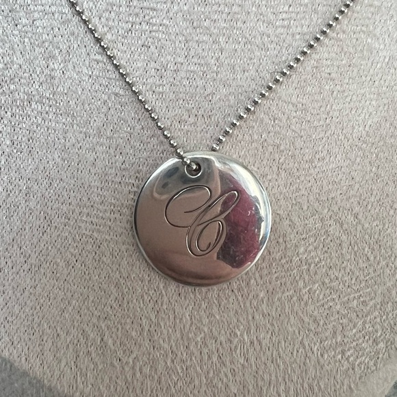 Tiffany Notes Alphabet “C” Disc Charm Pendant 18 in Ball Chain Sterling Silver - Picture 12 of 14